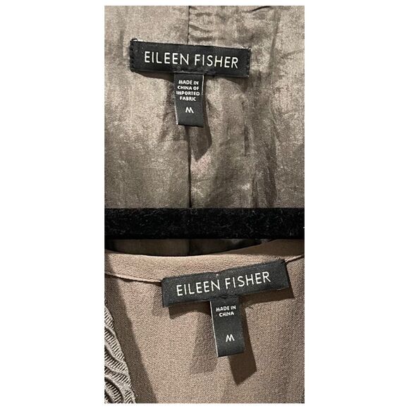 EILEEN FISHER Silk Blouse 3/4 Open Blazer Textured Set - Picture 2 of 6